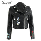 Simplee Embroidery faux leather coat Motorcycle zipper wine red leather jacket women Fashion cool outerwear winter jacket 2019 - FushionGroupCorp