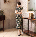 Hot Sale Blue Chinese Style Formal Dress Women Silk Satin Long Qipao Vintage Elegant Flower Cheongsam - FushionGroupCorp