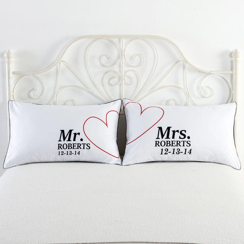 Set of 2 Couples Pillow Cases Letters Printed Pillowcases Bedding  Wedding - FushionGroupCorp