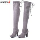 Faux Suede Women Over The Knee Boots Lace Up Sexy High Heels Shoes Woman Female Slim Thigh High Boots Botas Winter Shoes 34-43 - FushionGroupCorp