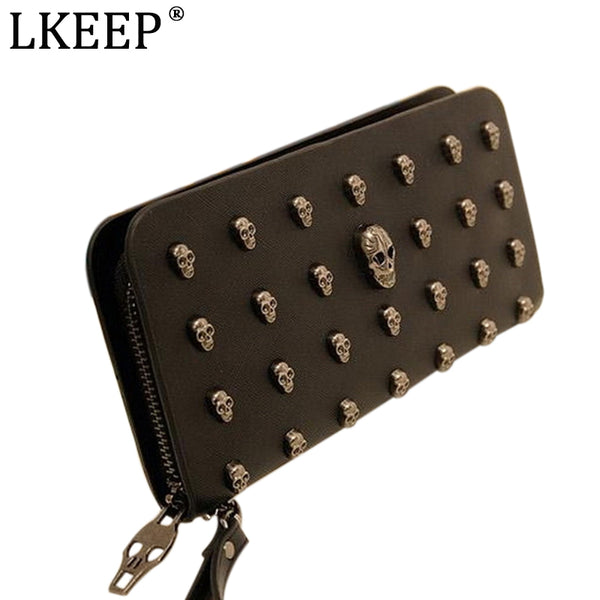 2018 Hot Sale Women Wallets Metal Skull Wallet Card Purse Leather Wristlet Portefeuille Handbags Carteira Feminina - FushionGroupCorp