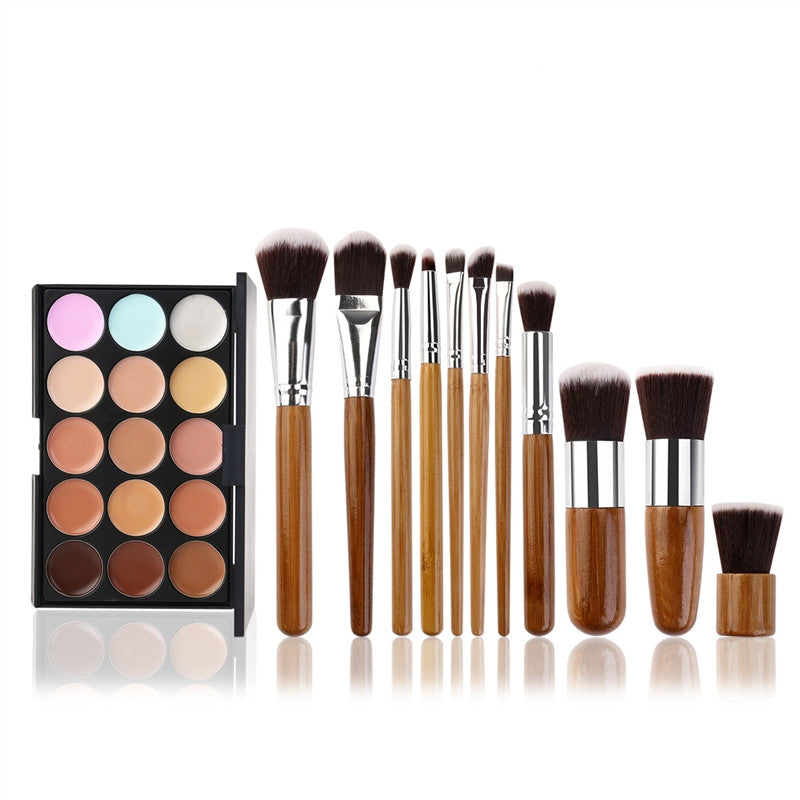 TINKSKY 15 Colors Contour Face Cream Makeup Concealer Palette with 11pcs Bamboo Brushes - FushionGroupCorp
