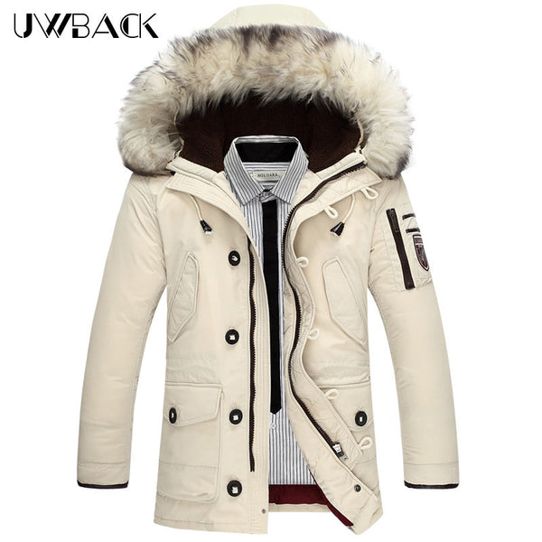 Uwback White Duck Down Jackets Men Fur Hooded Super Warm Winter Jackets Fashion Plus Size 4XL Outwear Coats Thick Parkas CAA223 - FushionGroupCorp