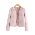 Sheinside Pink Pearl Beading Textured Faux Fur Coat Winter Collarless Cute Outerwear With Lining 2018 Womens Elegant Coats - FushionGroupCorp
