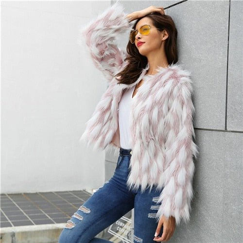 Sheinside Elegant Women Colorblock Faux Fur Crop Teddy Coat 2018 New Autumn Winter Workwear Casual Office Ladies Outerwear - FushionGroupCorp