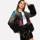 Sequin Streetwear Faux Fur Coats Women Jacket Autumn Casual Fashion Office Winter Warm Night Out Lady Outwear - FushionGroupCorp