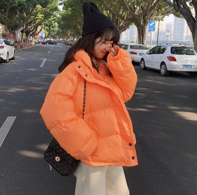 Bright Colors Winter Jacket Women Parka Warm Thick Solid Short Style Cotton Padded Parkas Coat Loose Stand Collar Outwear - FushionGroupCorp