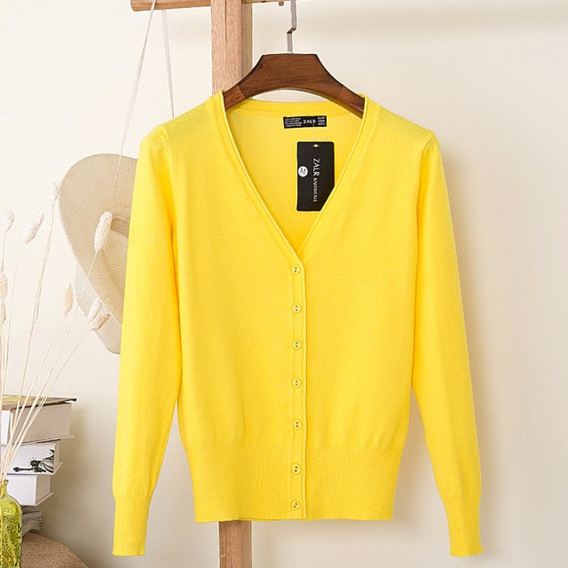 27 Solid Color Women Knitted Cardigan Coat Autumn Winter 2019 Casual V-Neck Long Sleeve Crochet Knit Sweater Coat Female Tops - FushionGroupCorp