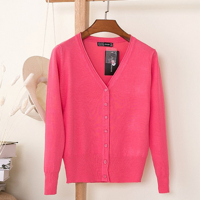 27 Solid Color Women Knitted Cardigan Coat Autumn Winter 2019 Casual V-Neck Long Sleeve Crochet Knit Sweater Coat Female Tops - FushionGroupCorp