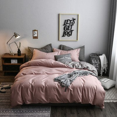 2019 New Ins Bedding Set Cotton Solid Plaid AB Side Brife Modern Bed Comforter Twin Queen King Size 3/4pcs Duvet Cover Sheet Set - FushionGroupCorp